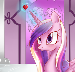 Size: 700x675 | Tagged: safe, artist:haruliina, princess cadance, g4, female, heart, magic, solo