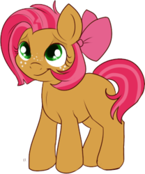 Size: 277x333 | Tagged: safe, artist:lulubell, babs seed, earth pony, pony, g4, adorababs, bow, cute, female, simple background, smiling, solo, transparent background