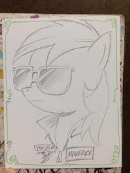 Size: 768x1024 | Tagged: safe, artist:andy price, rainbow dash, pegasus, pony, g4, female, maverick, solo, sunglasses, top gun, traditional art