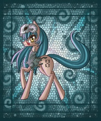 Size: 1000x1200 | Tagged: safe, artist:raptor007, earth pony, pony, bleach (manga), clothes, female, long legs, looking at you, mare, nelliel tu odelschwanck, ponified, raised hoof, shirt, smiling, solo, torn clothes