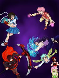 Size: 1500x2000 | Tagged: dead source, safe, artist:cman322, fluttershy, human, equestria girls, g1, g4, my little pony 'n friends, aelita schaeffer, code lyoko, converse, crescent rose, crossover, element of generosity, element of honesty, element of kindness, element of laughter, element of loyalty, element of magic, elements of harmony, elements of love, eureka, eureka seven, female, fight, humanized, hyuuga hinata, naruto, naruto: shippūden, ruby rose, rwby, sakura kasugano, shoes, siblings, sisters, street fighter