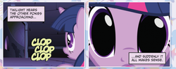 Size: 1193x474 | Tagged: safe, idw, twilight sparkle, g4, my little pony: the magic begins, official, ani-manga, clop, close-up, comic, eyes, out of context, text