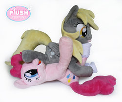 Size: 977x818 | Tagged: safe, artist:plushactiontoys, derpy hooves, pinkie pie, earth pony, pegasus, pony, g4, female, irl, mare, photo, plushie, pony on pony action, pony plushie