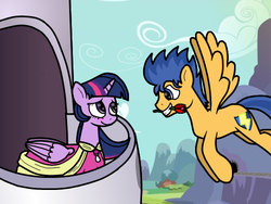 Size: 500x375 | Tagged: safe, artist:flashsentrysartwork, flash sentry, twilight sparkle, alicorn, pegasus, pony, ask flash sentry, g4, balcony, clothes, couple, dress, female, flower, flower in mouth, flying, male, mare, mouth hold, ship:flashlight, shipping, straight, tumblr, twilight sparkle (alicorn)