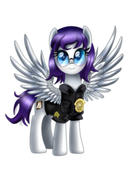 Size: 4114x5485 | Tagged: safe, artist:pridark, oc, oc only, pegasus, pony, absurd resolution, badge, clothes, commission, female, glasses, mare, simple background, solo, transparent background