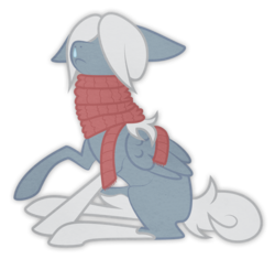 Size: 1455x1370 | Tagged: safe, artist:ivyhaze, oc, oc only, oc:frostbite, pegasus, pony, clothes, floppy ears, frown, hair over eyes, hidden eyes, raised hoof, scarf, sitting, snot, solo