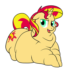 Size: 1000x1026 | Tagged: dead source, safe, artist:calorie, sunset shimmer, pony, unicorn, g4, butt, double chin, fat, female, large butt, obese, plot, simple background, slobset shimmer, solo, white background