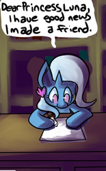 Size: 307x494 | Tagged: safe, artist:fauxsquared, trixie, pony, unicorn, trixie is magic, g4, comic, female, letter, mare, solo, table, writing