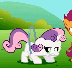 Size: 429x404 | Tagged: safe, screencap, scootaloo, sweetie belle, pony, g4, the cutie pox, animated, cropped, female, loop, loop-de-hoop, solo focus