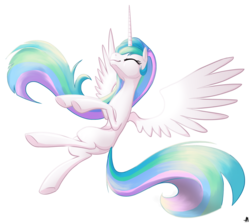 Size: 2989x2671 | Tagged: safe, artist:bananimationofficial, princess celestia, alicorn, pony, g4, butt, concave belly, cute, cutelestia, eyes closed, female, long mane, long tail, mare, missing cutie mark, plot, simple background, slender, smiling, solo, spread wings, tail, thin, transparent background, wings