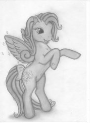 Size: 1275x1754 | Tagged: safe, starsong, pegasus, pony, g3, bow, female, rearing, solo, traditional art