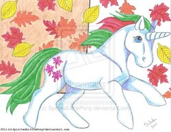 Size: 600x465 | Tagged: safe, artist:spiritedlittlepony, gusty, g1, autumn, female, leaves, solo