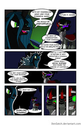 Size: 719x1111 | Tagged: safe, artist:donzatch, king sombra, queen chrysalis, changeling, comic:tale of twilight, g4, antagonist, comic, dark magic, magic, sombra eyes