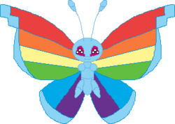Size: 322x229 | Tagged: artist needed, safe, rainbow dash, butterfly, vivillon, g4, colored wings, crossover, female, multicolored wings, pokefied, pokémon, pokémon x and y, rainbow wings, recolor, simple background, solo, species swap, white background