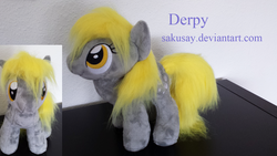 Size: 1238x697 | Tagged: safe, artist:sakusay, derpy hooves, pegasus, pony, g4, female, irl, mare, photo, plushie, solo