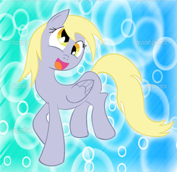 Size: 1320x1276 | Tagged: safe, artist:luckyacesnof, derpy hooves, pegasus, pony, g4, bubble, female, happy, mare, solo