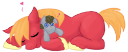 Size: 1000x412 | Tagged: safe, artist:bux, big macintosh, smarty pants, earth pony, pony, g4, blank flank, cute, doll, heart, macabetes, male, plushie, simple background, sleeping, solo, stallion, transparent background