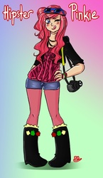 Size: 500x860 | Tagged: safe, artist:redmisa, pinkie pie, human, g4, boots, camera, female, hipster, humanized, solo, sunglasses