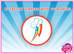 Size: 850x628 | Tagged: safe, rainbow dash, g4, official, cutie mark, my little pony logo, smiling, text