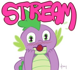 Size: 381x344 | Tagged: safe, artist:doxy, spike, g4, blushing, dolan, image macro, livestream, male, solo, text