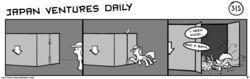 Size: 1280x404 | Tagged: safe, artist:tetrapony, derpy hooves, pegasus, pony, comic:the daily derp, g4, box, cardboard box, comic, dirty, female, homeless, japan ventures daily, mare, monochrome, speech bubble