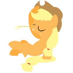 Size: 894x894 | Tagged: safe, artist:ironfruit, applejack, g4, eyes closed, female, lineless, minimalist, on back, simple background, solo, straw