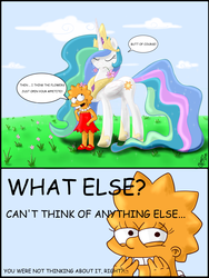 Size: 4800x6400 | Tagged: source needed, safe, artist:tkc, princess celestia, g4, absurd resolution, crossover, eating, flower, forest, herbivore, horses doing horse things, lisa simpson, male, the simpsons