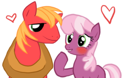 Size: 709x454 | Tagged: safe, artist:lane-nee-chan, big macintosh, cheerilee, earth pony, pony, g4, blushing, heart, male, ship:cheerimac, shipping, simple background, stallion, straight, transparent background