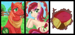 Size: 836x389 | Tagged: safe, artist:aiko-mustang, edit, big macintosh, roseluck, earth pony, pony, g4, fence, gutsman's ass, male, stallion, traditional art