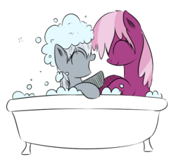 Size: 600x558 | Tagged: safe, artist:rainbow-dosh, artist:xioade, cheerilee, silver spoon, earth pony, pony, g4, bath, bathtub, bubble, cheeribetes, cute, duo, female, foal, happy, mare, silverbetes, simple background, smiling, transparent background