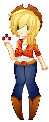 Size: 105x261 | Tagged: safe, artist:blackie-96, applejack, human, g4, animated, boots, clothes, cutie mark, female, front knot midriff, humanized, jeans, midriff, pixel art, simple background, solo