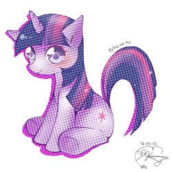 Size: 800x800 | Tagged: safe, artist:prllnce, twilight sparkle, pony, unicorn, g4, female, looking at you, mare, signature, simple background, sitting, smiling, solo, transparent background