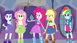 Size: 1920x1080 | Tagged: safe, screencap, applejack, fluttershy, pinkie pie, rainbow dash, rarity, equestria girls, g4, female