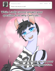 Size: 700x900 | Tagged: safe, pony, blushing, clothes, emo, looking at you, open mouth, persona, persona 3, pharos, ponified, shirt, solo, stripes, t-shirt, tumblr