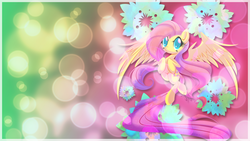 Size: 1920x1080 | Tagged: safe, artist:overmare, fluttershy, g4, bubble, female, flower, solo, vector, wallpaper