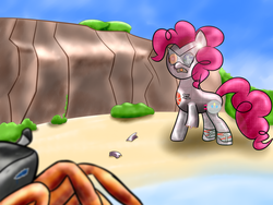 Size: 1280x960 | Tagged: safe, artist:darkstatic42, pinkie pie, rarity, g4, gipsy danger, jaegerfied, meme, pacific rim, rarity fighting a giant crab, three legged