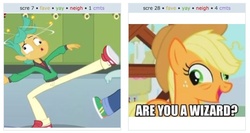 Size: 898x476 | Tagged: safe, applejack, snails, snips, equestria girls, g4, exploitable meme, juxtaposition, juxtaposition win, meme