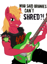 Size: 765x1045 | Tagged: dead source, safe, artist:noretreat--nosurrender, big macintosh, earth pony, anthro, g4, guitar, male, slayer, solo