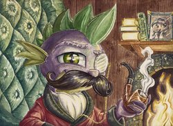 Size: 1024x747 | Tagged: safe, artist:the-wizard-of-art, spike, dragon, g4, classy, looking at you, male, monocle, moustache, pipe, solo, traditional art, watercolor painting, wingless spike
