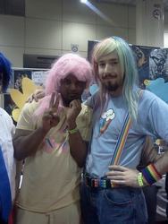 Size: 540x720 | Tagged: source needed, safe, fluttershy, rainbow dash, human, g4, convention, cosplay, irl, irl human, photo, shipping