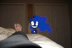 Size: 1024x682 | Tagged: safe, artist:venom2204, edit, princess luna, human, g4, bed, closet, creepy, door, feet, imminent rape, irl, irl human, photo, ponies in real life, rapeface, vector