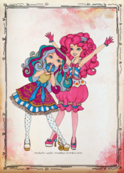 Size: 670x936 | Tagged: safe, artist:whiteheather, pinkie pie, human, g4, clothes, crossover, dress, ever after high, gala dress, humanized, madeline hatter