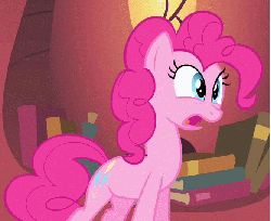 Size: 666x544 | Tagged: safe, screencap, pinkie pie, earth pony, pony, feeling pinkie keen, g4, season 1, animated, blinking, book, female, gif, golden oaks library, library, loop, mare, solo