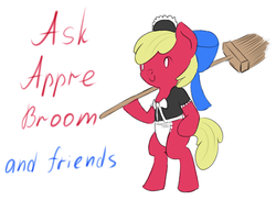 Size: 550x400 | Tagged: safe, apple bloom, earth pony, pony, ask appre broom, g4, bipedal, broom, clothes, female, maid, name pun, solo, tumblr
