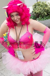 Size: 640x960 | Tagged: safe, artist:wakogeekcosplay, pinkie pie, human, g4, belly button, cleavage, cosplay, female, irl, irl human, photo, solo