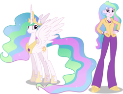 Size: 3415x2599 | Tagged: safe, artist:vector-brony, princess celestia, principal celestia, alicorn, human, pony, equestria girls, g4, cutie mark accessory, edward elric's dream, hand on hip, human ponidox, self ponidox, simple background, square crossover, tally mctallerson, transparent background, vector
