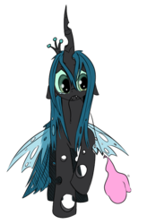 Size: 500x761 | Tagged: safe, artist:rainbow-dosh, artist:xioade, queen chrysalis, changeling, changeling queen, g4, balloon, crying, female, sad, solo