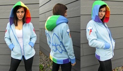 Size: 3192x1856 | Tagged: safe, artist:lisa-lou-who, rainbow dash, human, g4, clothes, craft, hoodie, irl, irl human, photo