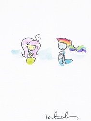 Size: 551x727 | Tagged: safe, artist:katiecandraw, fluttershy, rainbow dash, equestria girls, g4, traditional art, watercolor painting