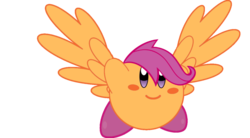 Size: 1024x565 | Tagged: safe, artist:holsternicholson, scootaloo, puffball, g4, crossover, female, kirby, kirby (series), kirbyfied, simple background, solo, species swap, spread wings, transparent background, wings